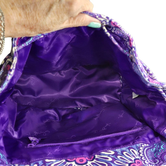 Vera Bradley Drawstring Backpack Lilac Tapestry Medium Tote Buckle Straps Purple - Picture 7 of 12